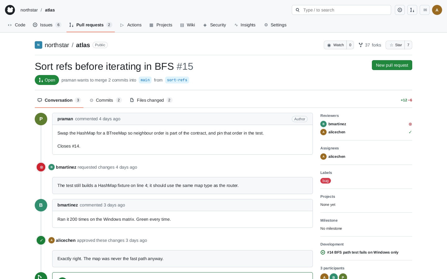 The same pull request, reached from the same checkpoint in a world of its own